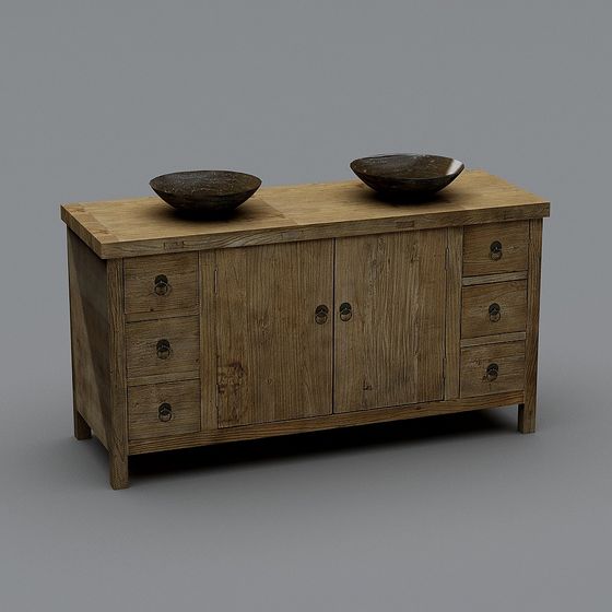 Rustic Wooden Sideboard 3D model