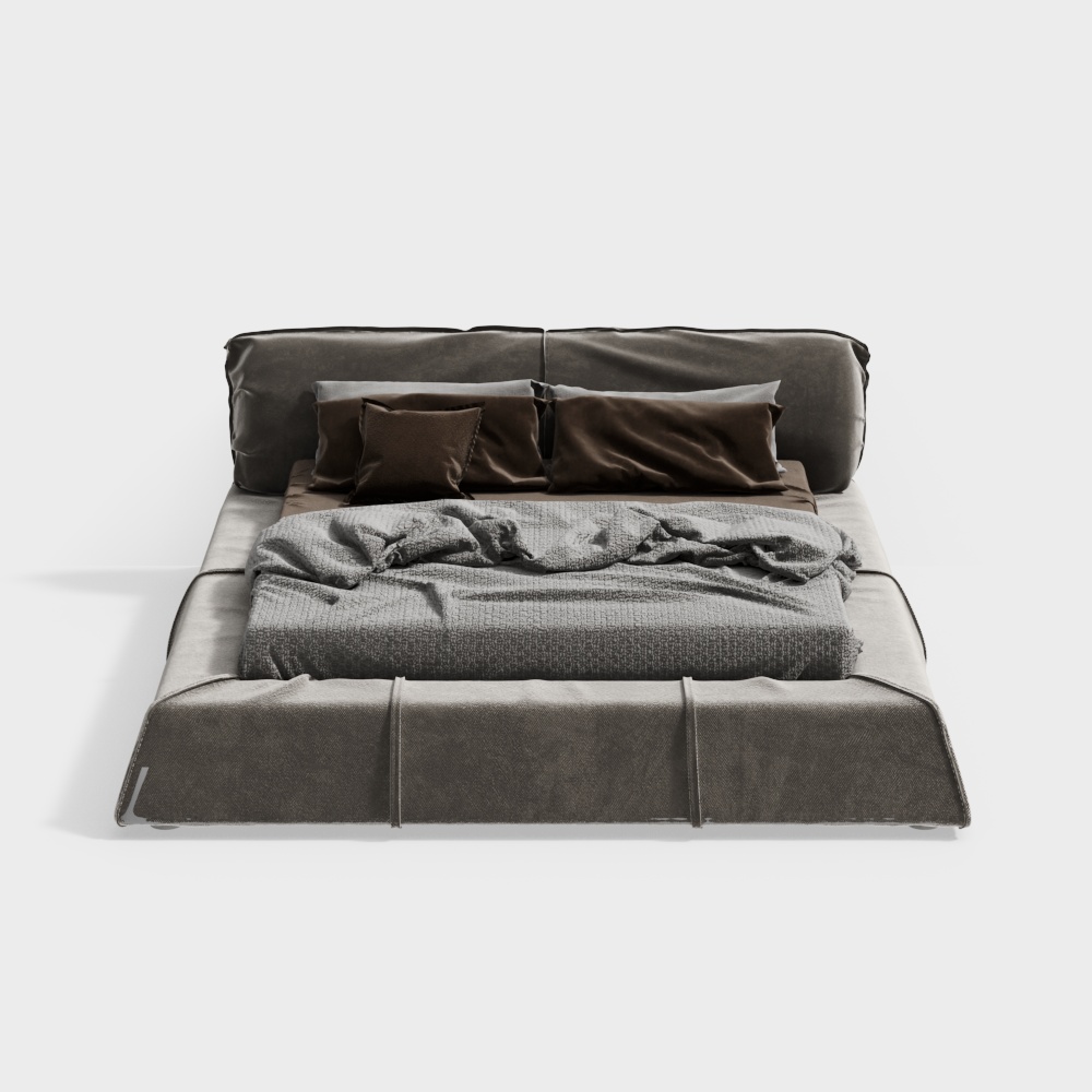 Modern fabric double bed 3d model kujiale (2022)