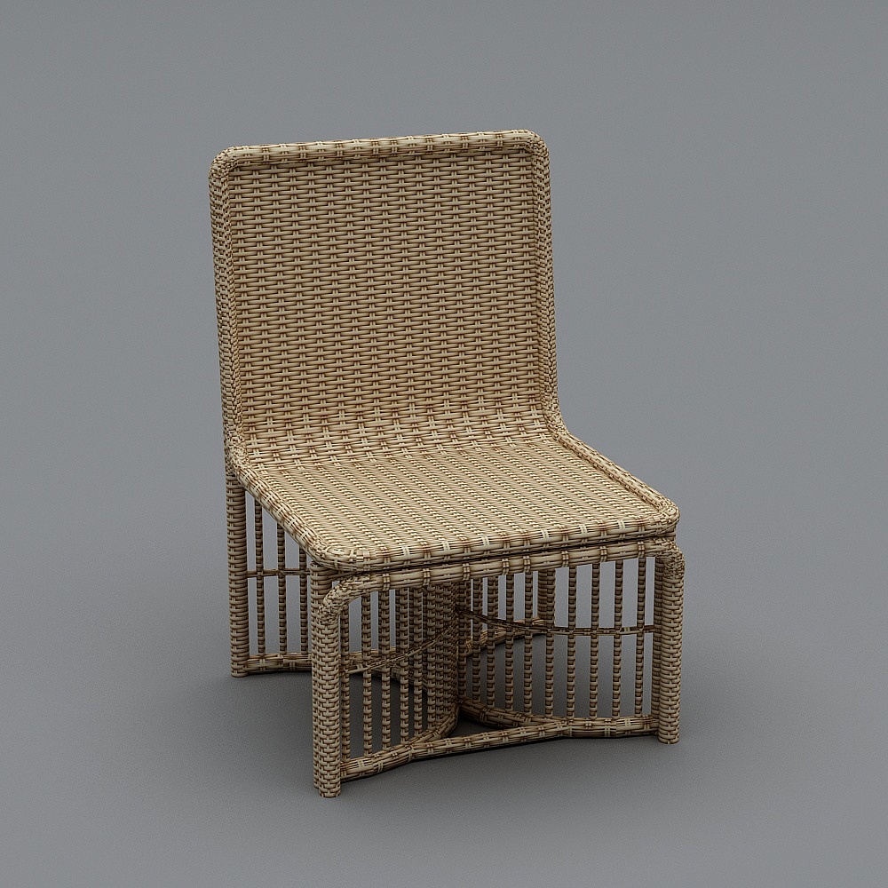 Natural beige wicker dining chair with woven seat and back on grey background