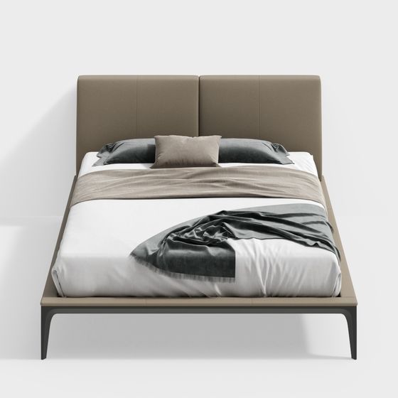 Elegant Minimalist Bed 3D model for Modern Interiors