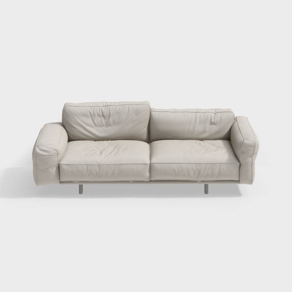 Elegant Minimalist Sofa 3D Model – Soft Beige Leather