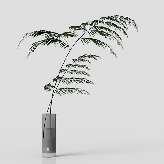 Glass Vase with Tropical Plant 3D model