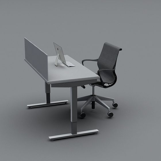 Modern Minimalist Office Desk and Chair 3D model