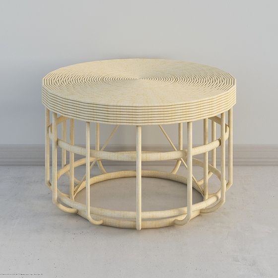 Unique Round Rattan Table 3D Model – Woven Beige Design