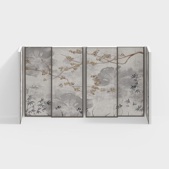 Ink Wash Style Folding Screen 3D model for Elegant Spaces