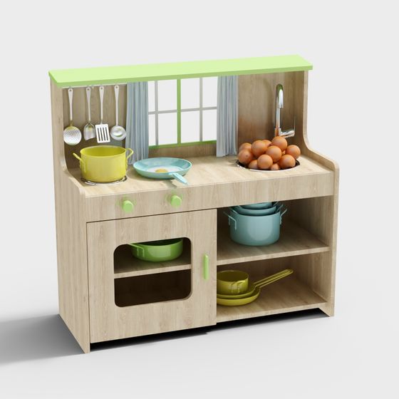 Stylish Low-Polygon Kitchen Cabinet 3D model