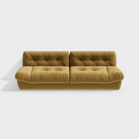 Stylish Low-Poly Mustard Yellow Sofa 3D model