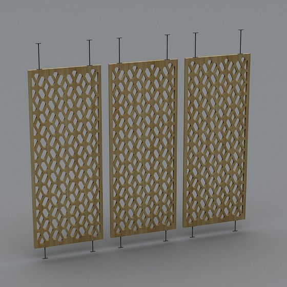 Elegant Low-Polygon Wooden Screen 3D model