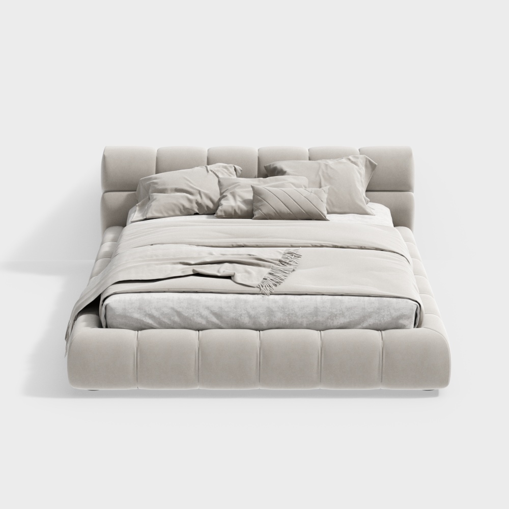 Elegant Cream Bed 3D Model in Beige for Cozy Bedrooms