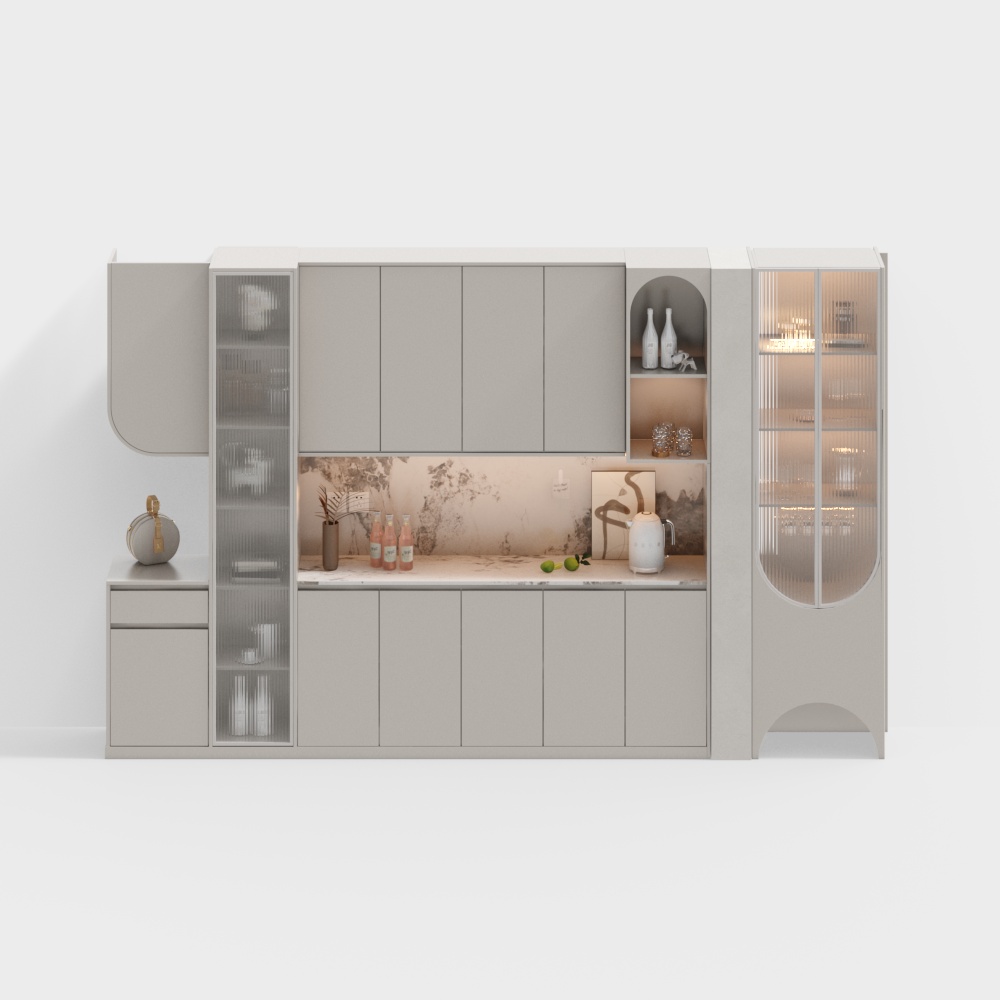 Urban Bar Cabinet Low-Poly 3D Model – Beige Textured