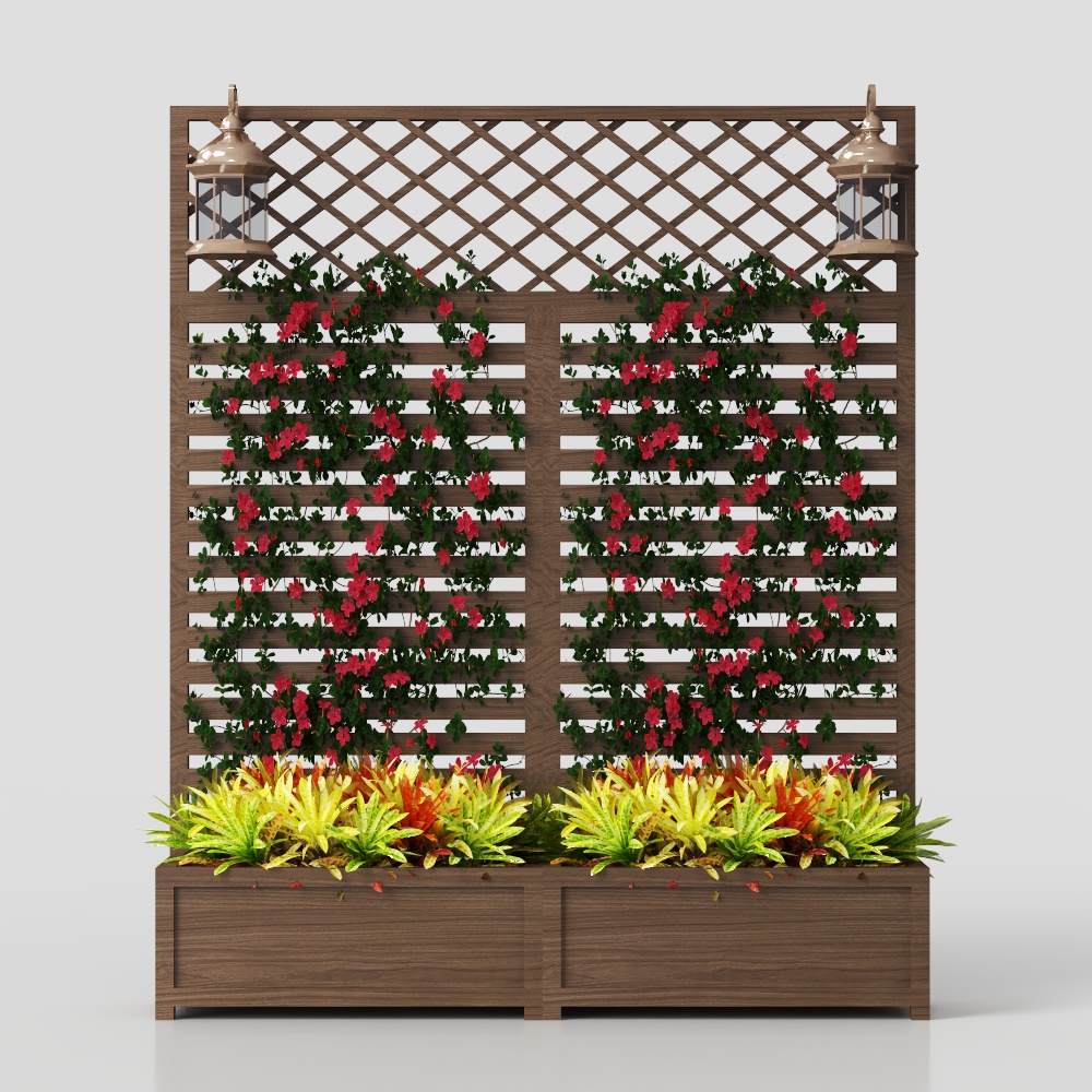 Low-Poly Wooden Flower Wall 3D Model – Artistic Lattice Design