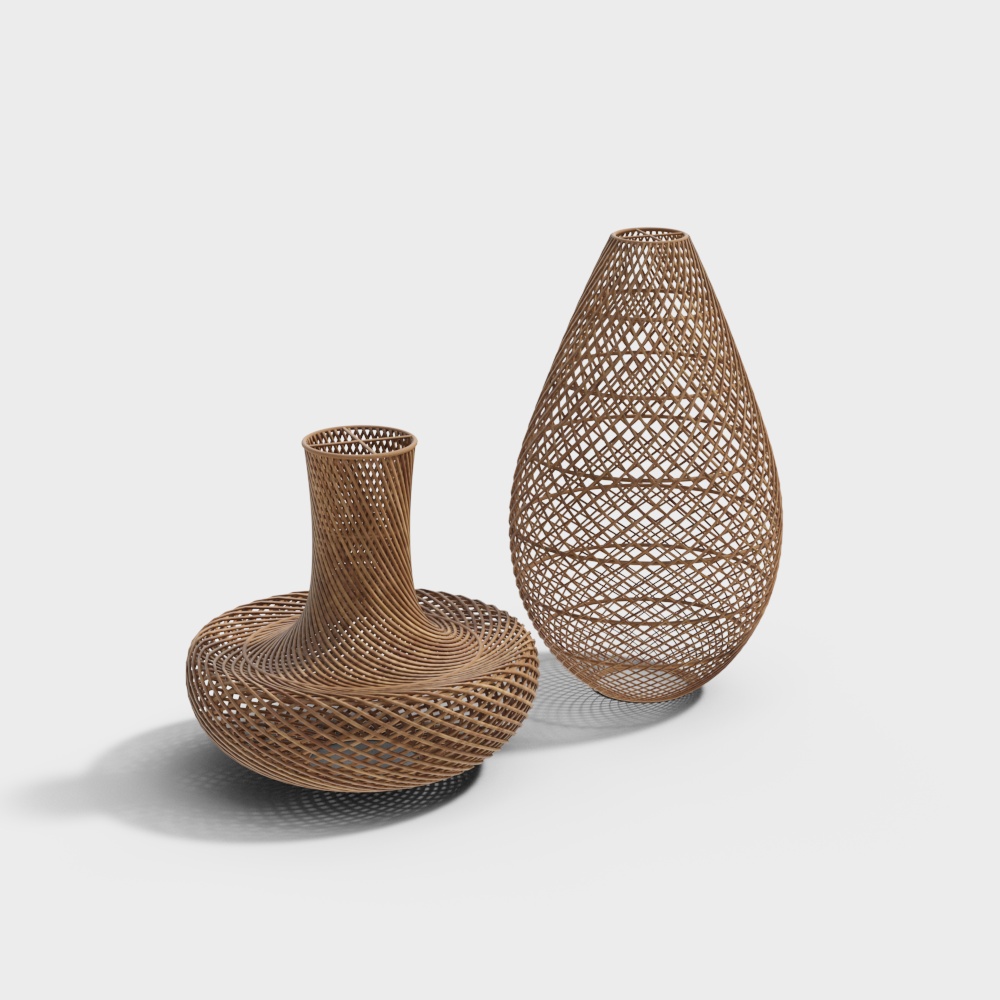 Low-Poly Bamboo Weaving Inspired Vase 3D Model