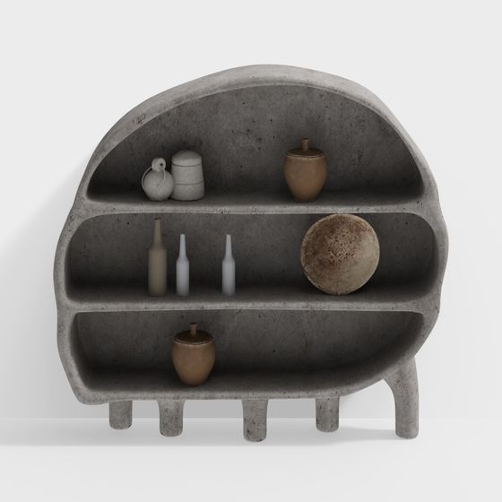 Low-Poly Concrete Bookshelf 3D model