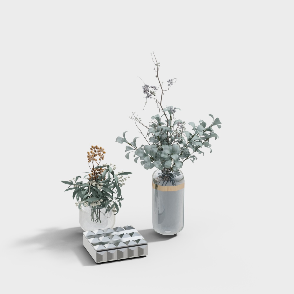 Glass Vase with Dried Flowers 3D model