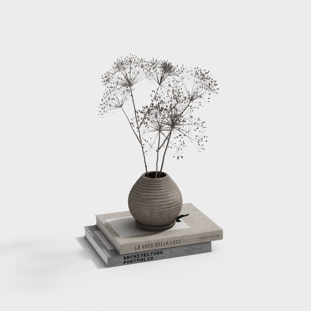 Dry Flower Art Vase 3D Model – Low-Poly Natural Design