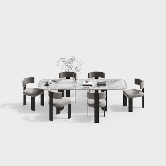 Elegant Dining Table and Chairs Set 3D model for Modern Interiors