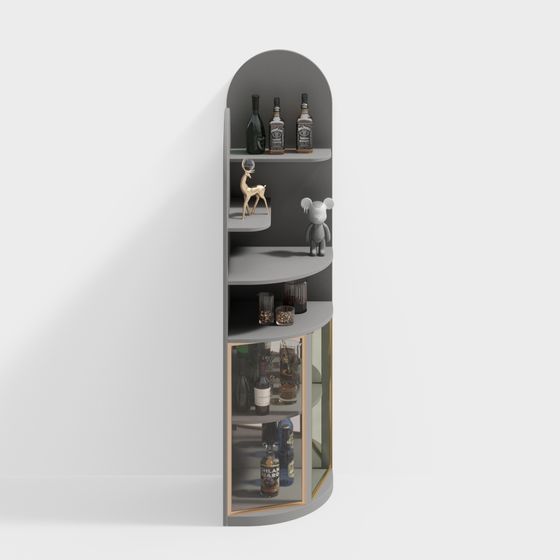 Elegant Curved Bar Cabinet 3D model