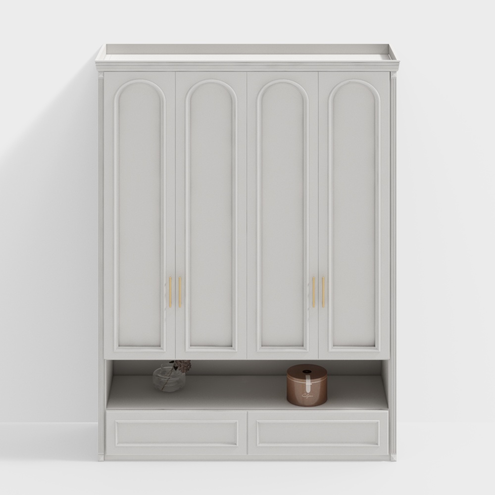 Urban Elegance Wardrobe 3D Model – Minimalist White & Gold