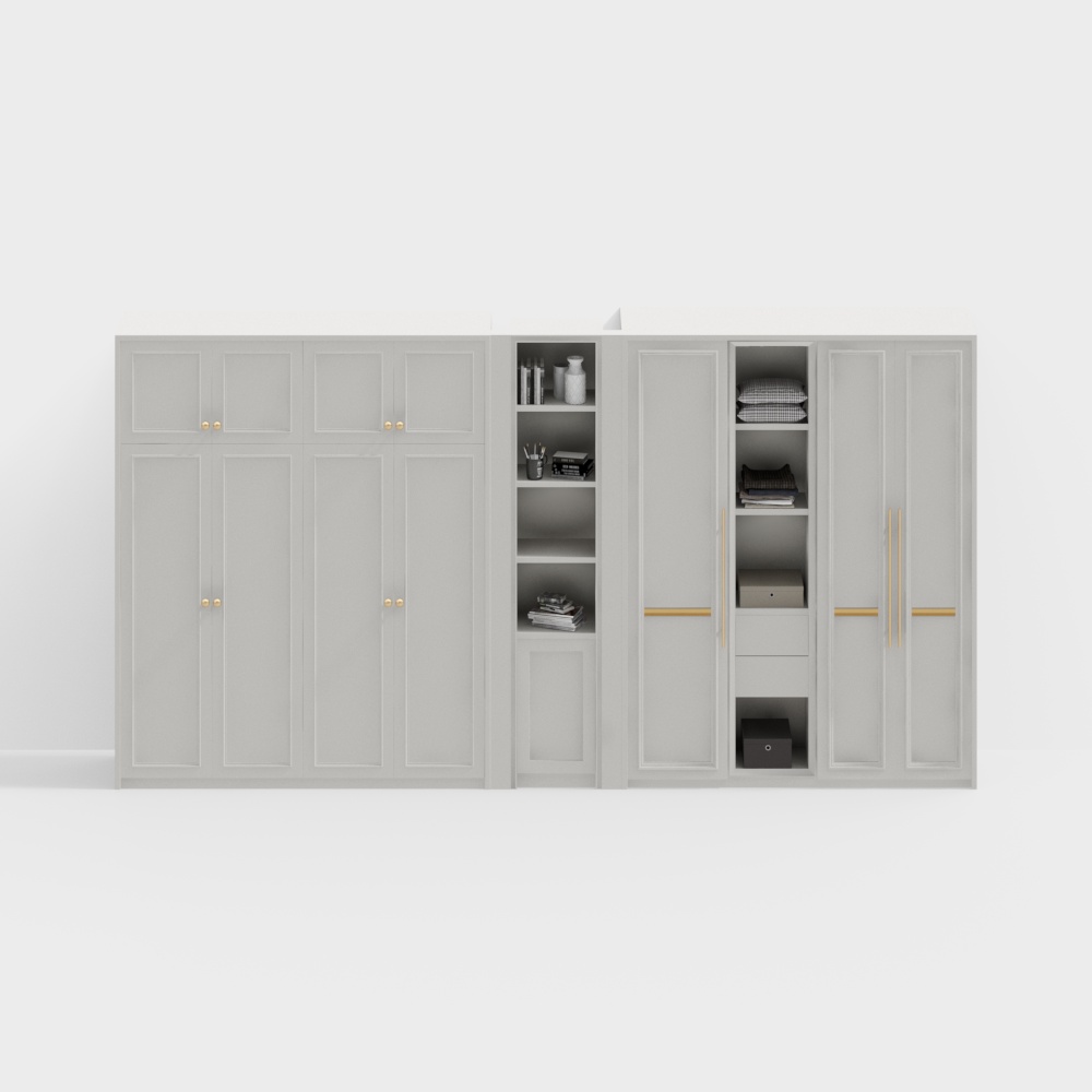 Urban Storage Cabinet 3D Model – Minimalist Gray & Gold