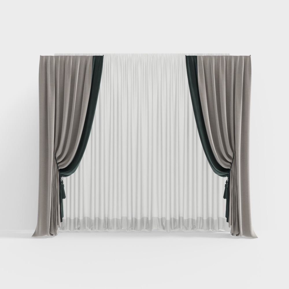 Elegant Gray and Green Curtain 3D model