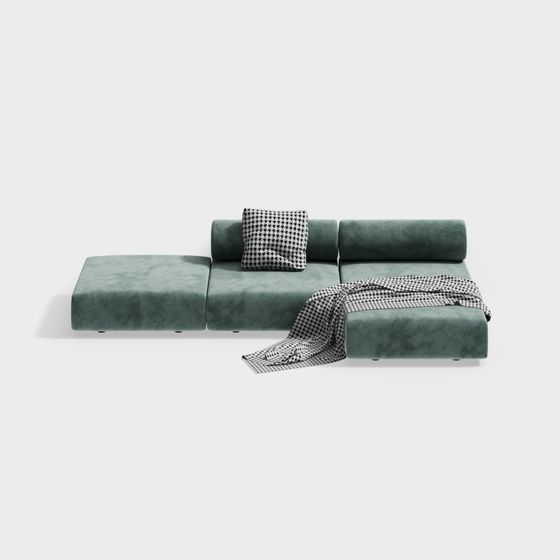 Elegant Velvet Sofa 3D model for Modern Interiors