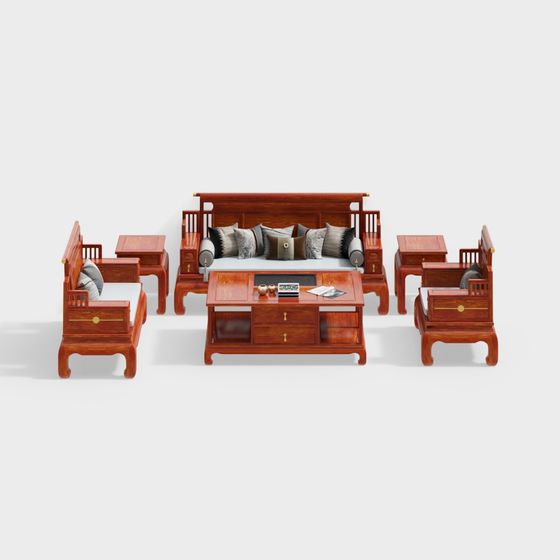 Qeejia Sofa Set 3D Model for Living Rooms