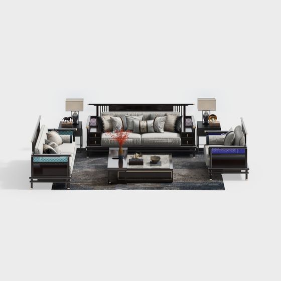Elegant Chinese Style Sofa Combination 3D Model in Black