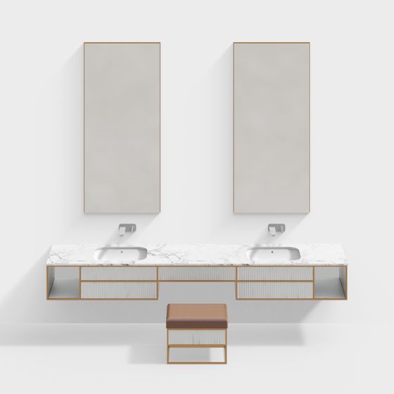 Minimalist Double Vanity Bathroom 3D model
