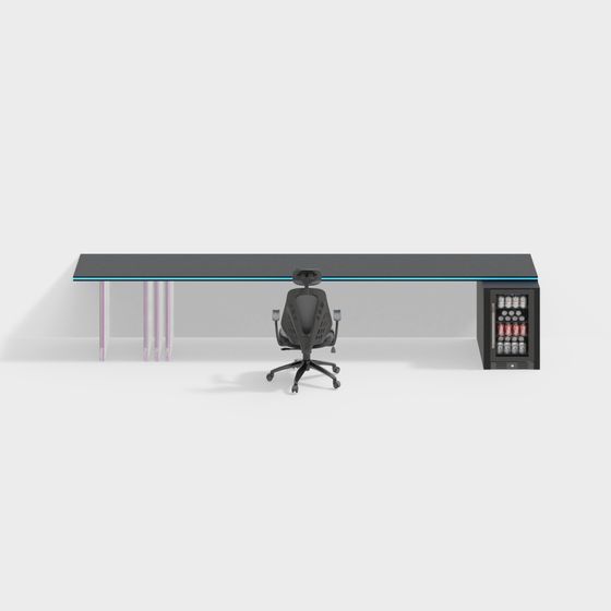 Gaming Table and Chair Combination 3D Model in Black