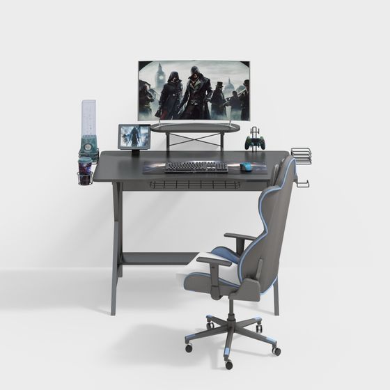 Modern Black Desk Setup 3D Model for Home Offices