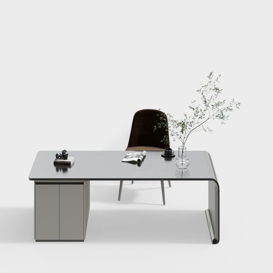 Modern Study Desk Cabinet Chair Combination 3D Model