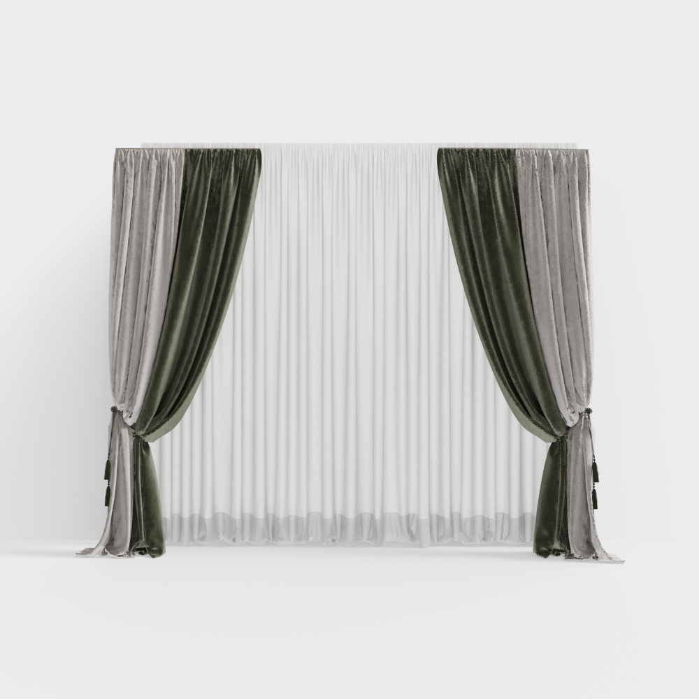 Elegant Modern Curtain 3D Model – Velvet & Chiffon Design