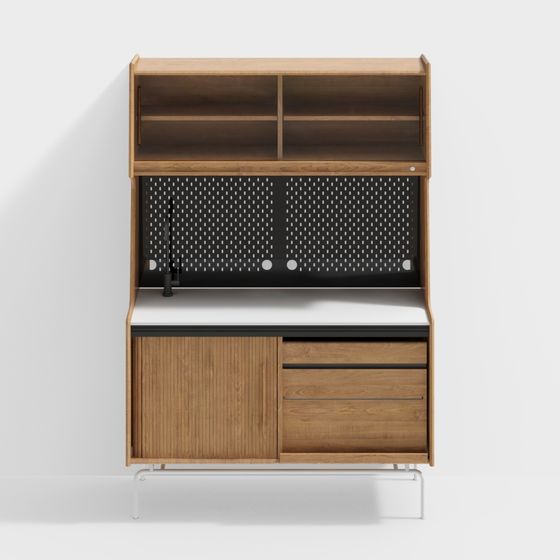 - noma 餐邊櫃 - 1300 - 霜晨白 - 金屬腿 - 櫻桃木款式