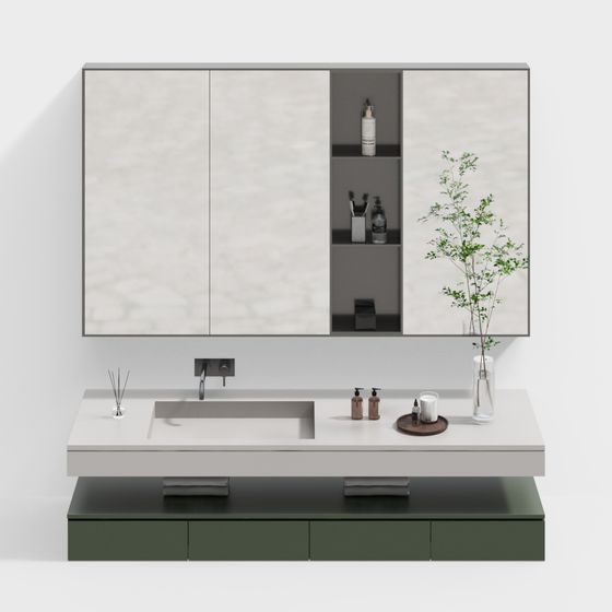 Modern Gray Bathroom Cabinet 3D Model for Contemporary Bathrooms