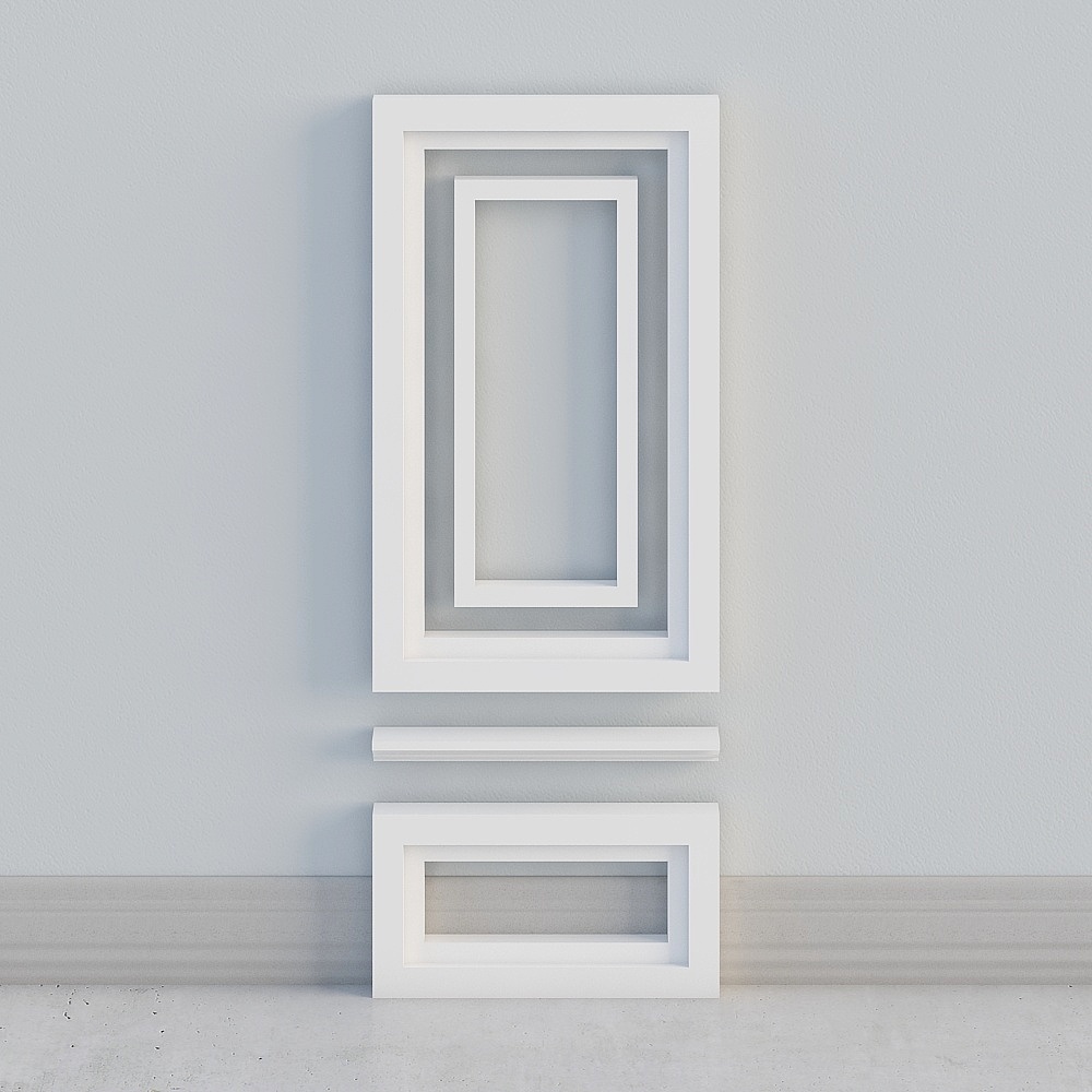 White decorative wall molding frames and shelf on grey background