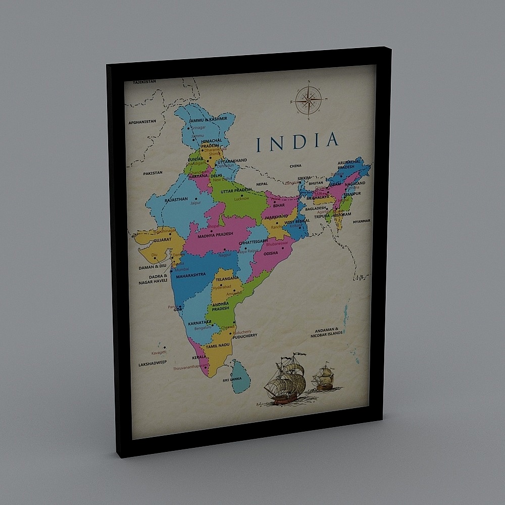 Detailed India Map 3D Model