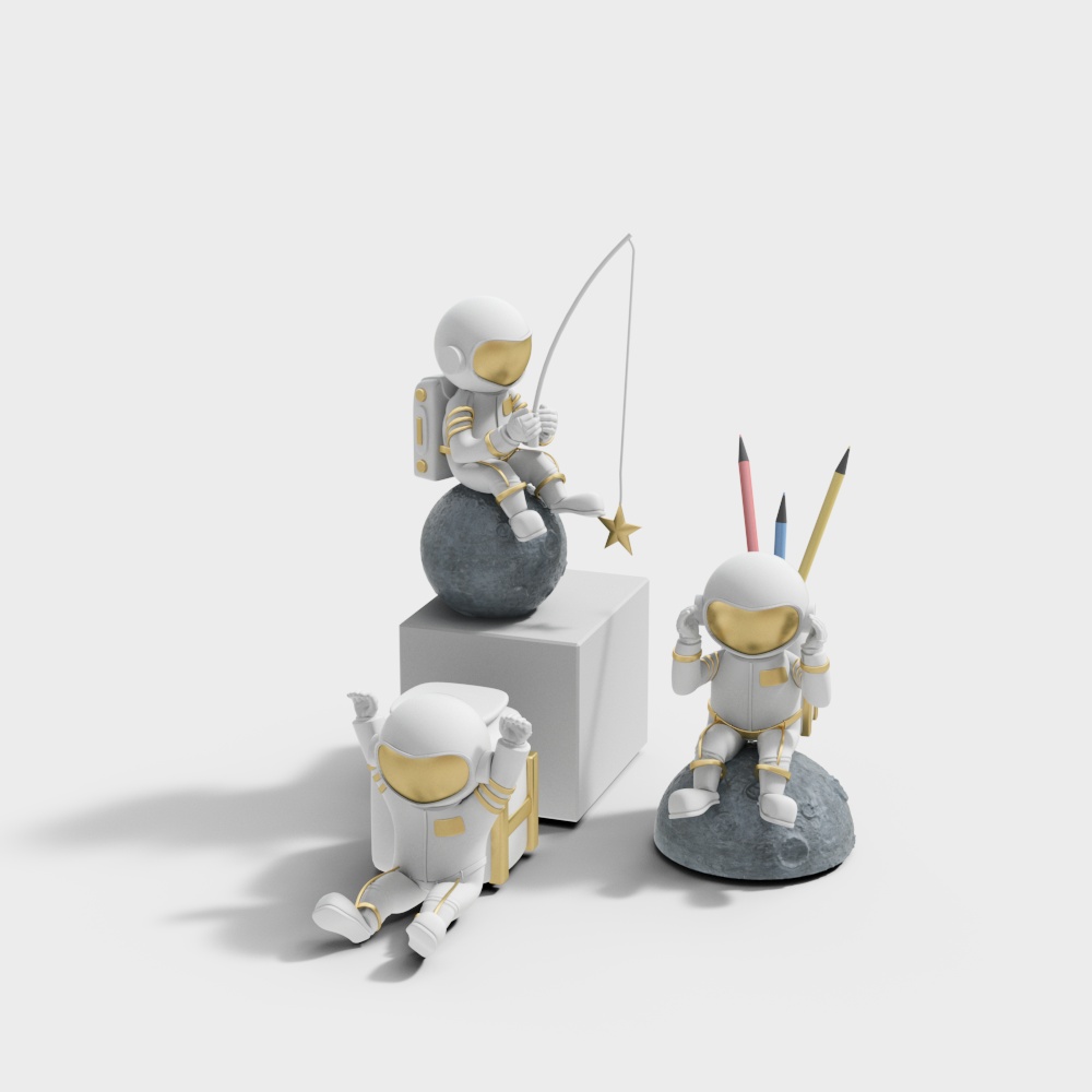 Astronaut Fishing on the Moon 3D model