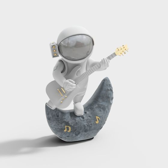 Astronaut with Guitar on the Moon 3D model