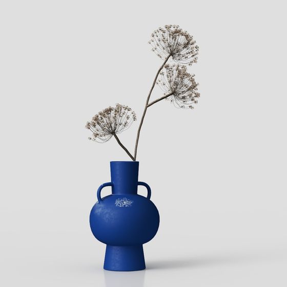 Blue Vase with Dried Flowers 3D model for Creative Projects