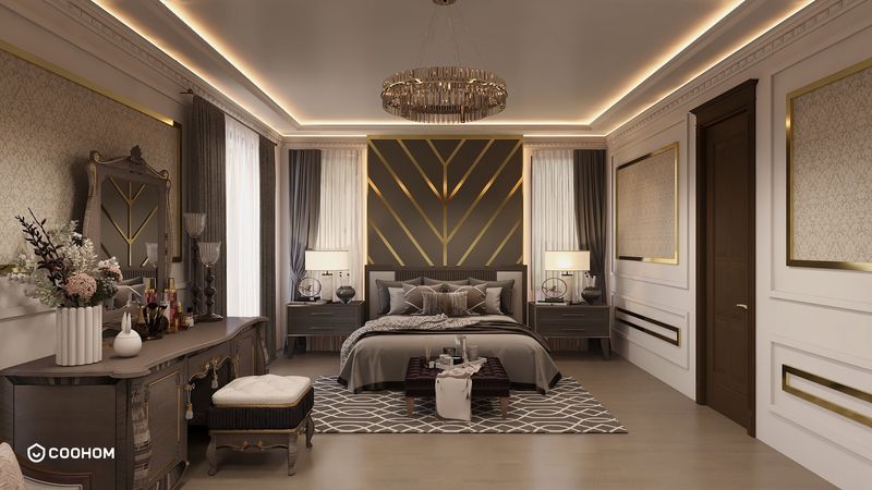 Modern Luxury Bedroom with Golden Accents
