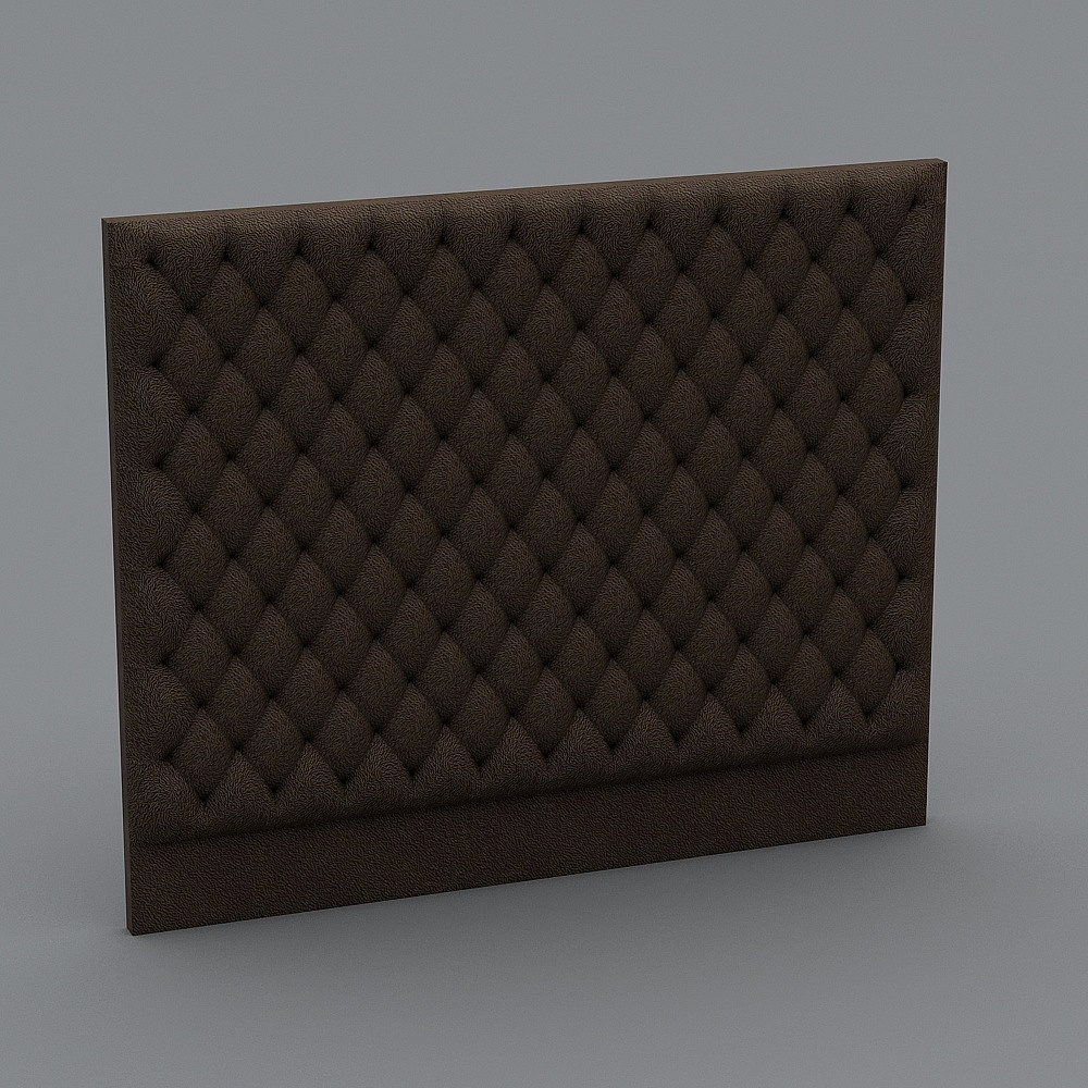 Dark brown tufted fabric headboard with diamond pattern and solid base on grey background