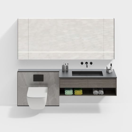 Customized Bathroom Cabinet 3D Model in Black and Gray