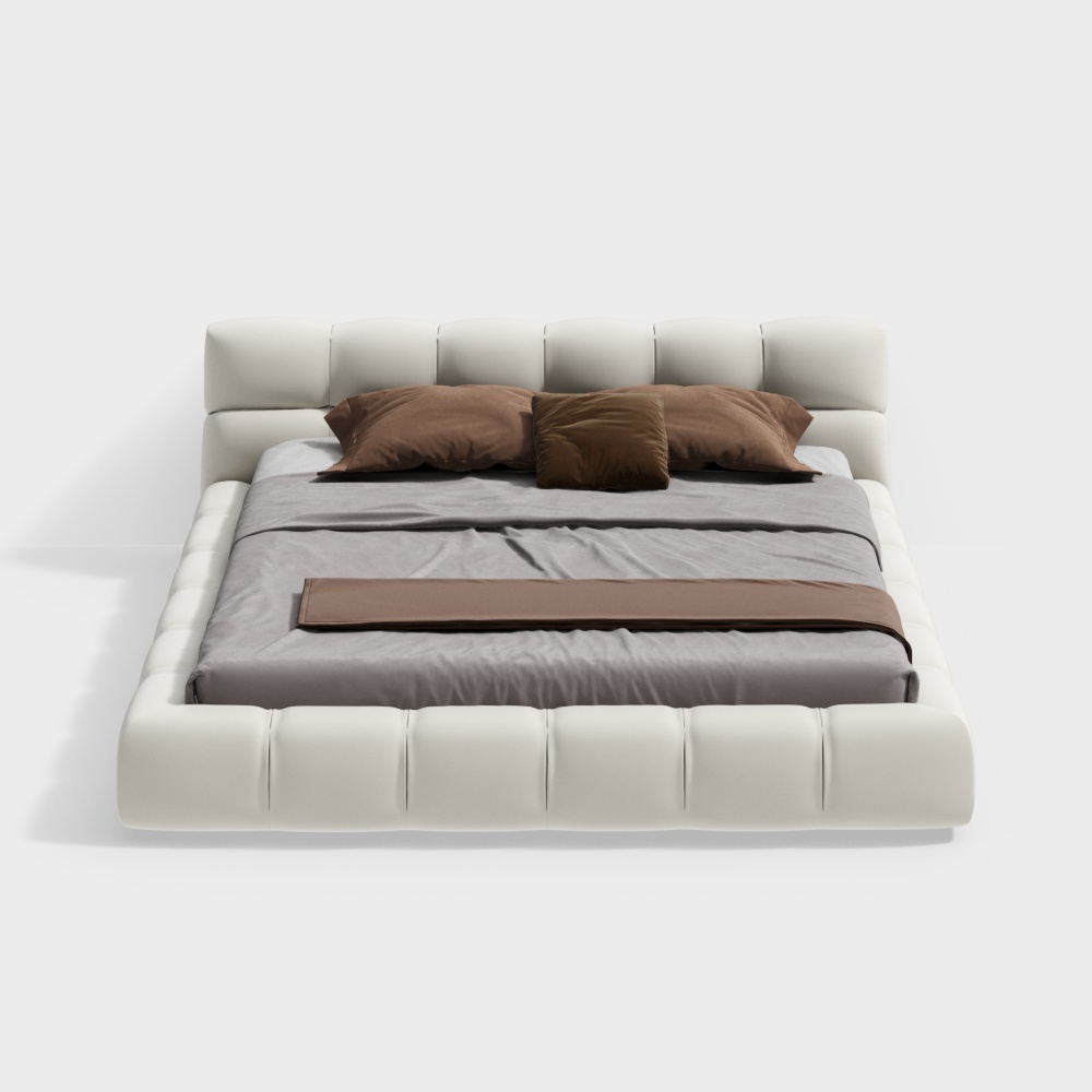 Elegant Low-Poly Bed 3D Model – Modern Beige Design