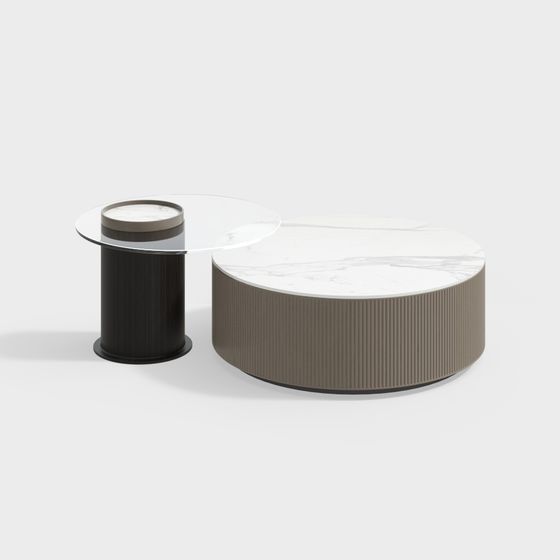 Modern Minimalist Round Table and Side Table Set 3D model