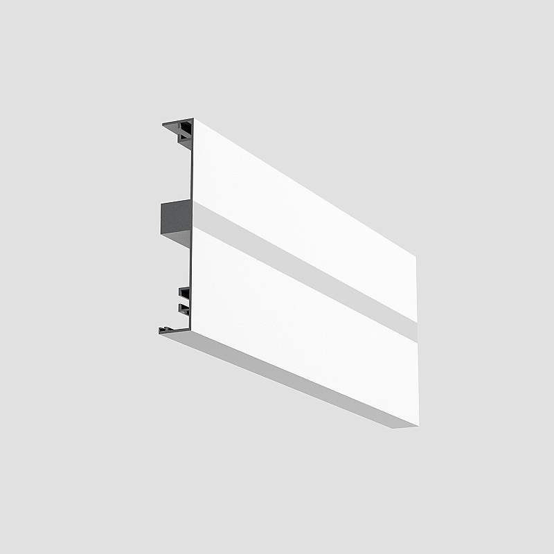 Modern white interior door with silver handle and glass panel on grey background