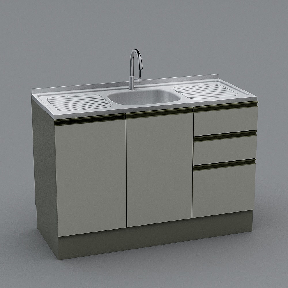 Sleek Low-Poly Kitchen Sink Cabinet 3D model
