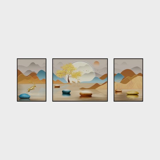 Mountain River Painting Low Polygon 3D model