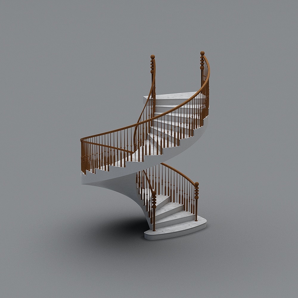 Elegant Low-Polygon Marble and Wood Staircase 3D model
