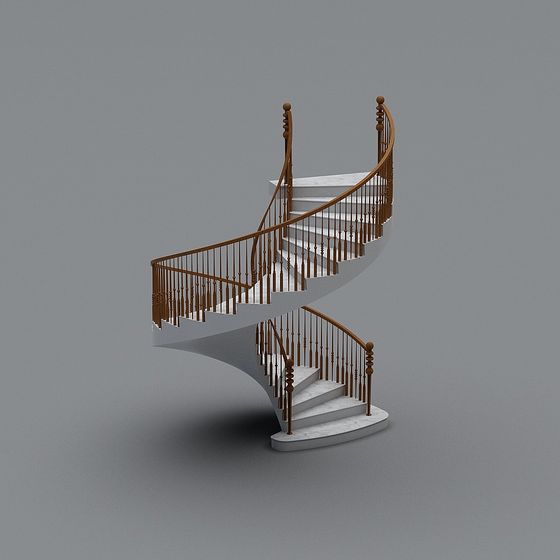 Elegant Low-Polygon Marble and Wood Staircase 3D model