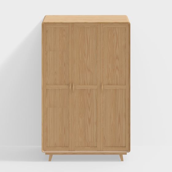 Elegant Nordic Wooden Wardrobe 3D model